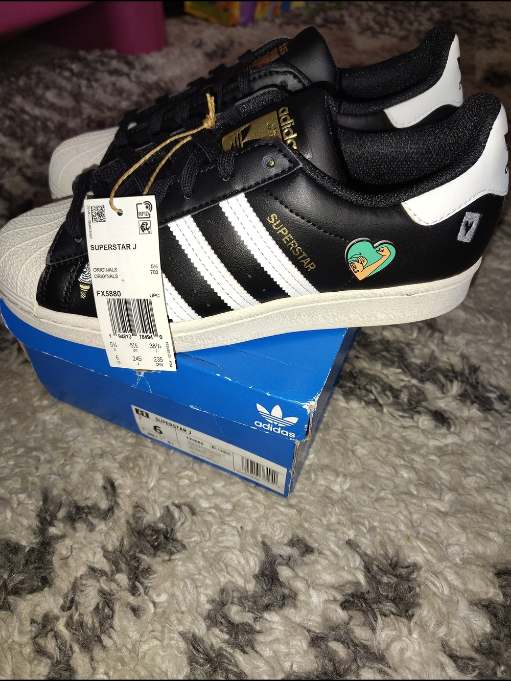 adidas Superstar J Black White with Gold Accents